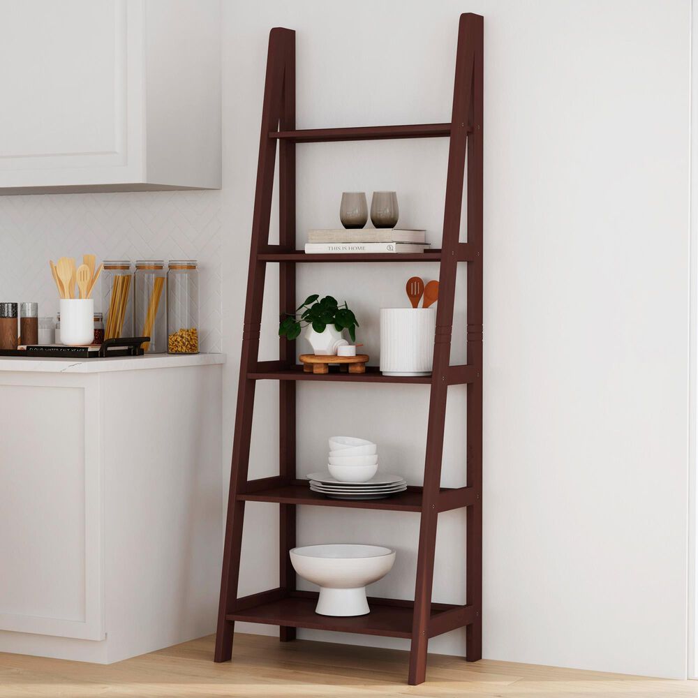 Linon Home Decor Acadia 5-Shelf Ladder Bookcase in Espresso, , large