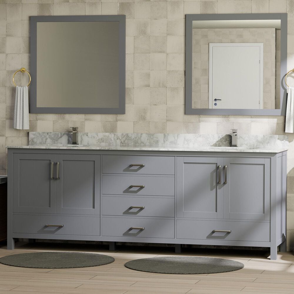 Lexora Home Jacques 80" Double Bathroom Vanity in Dark Grey with 2 cm White Carrara Marble Top and Rectangular Sinks, , large