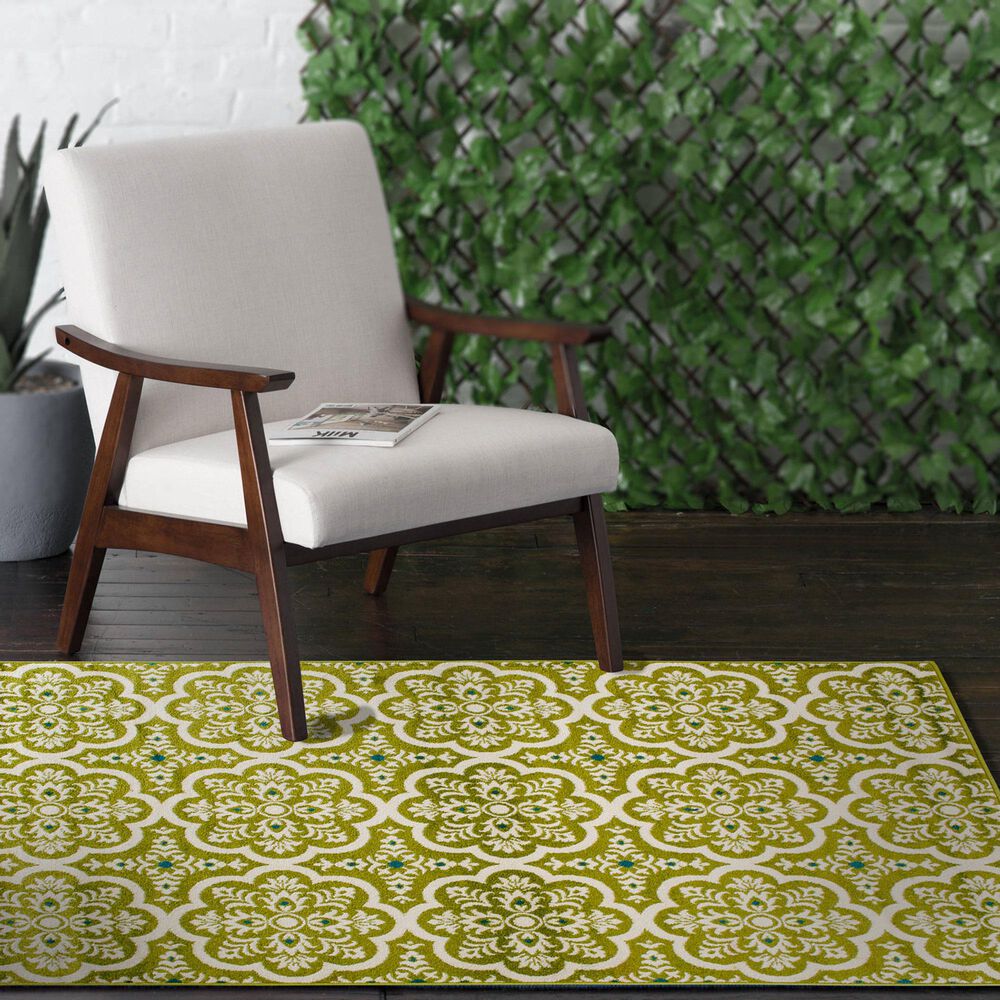 Central Oriental Terrace Tropic Contoy 5&#39; x 7&#39;3&quot; Leaf and Snow Area Rug, , large
