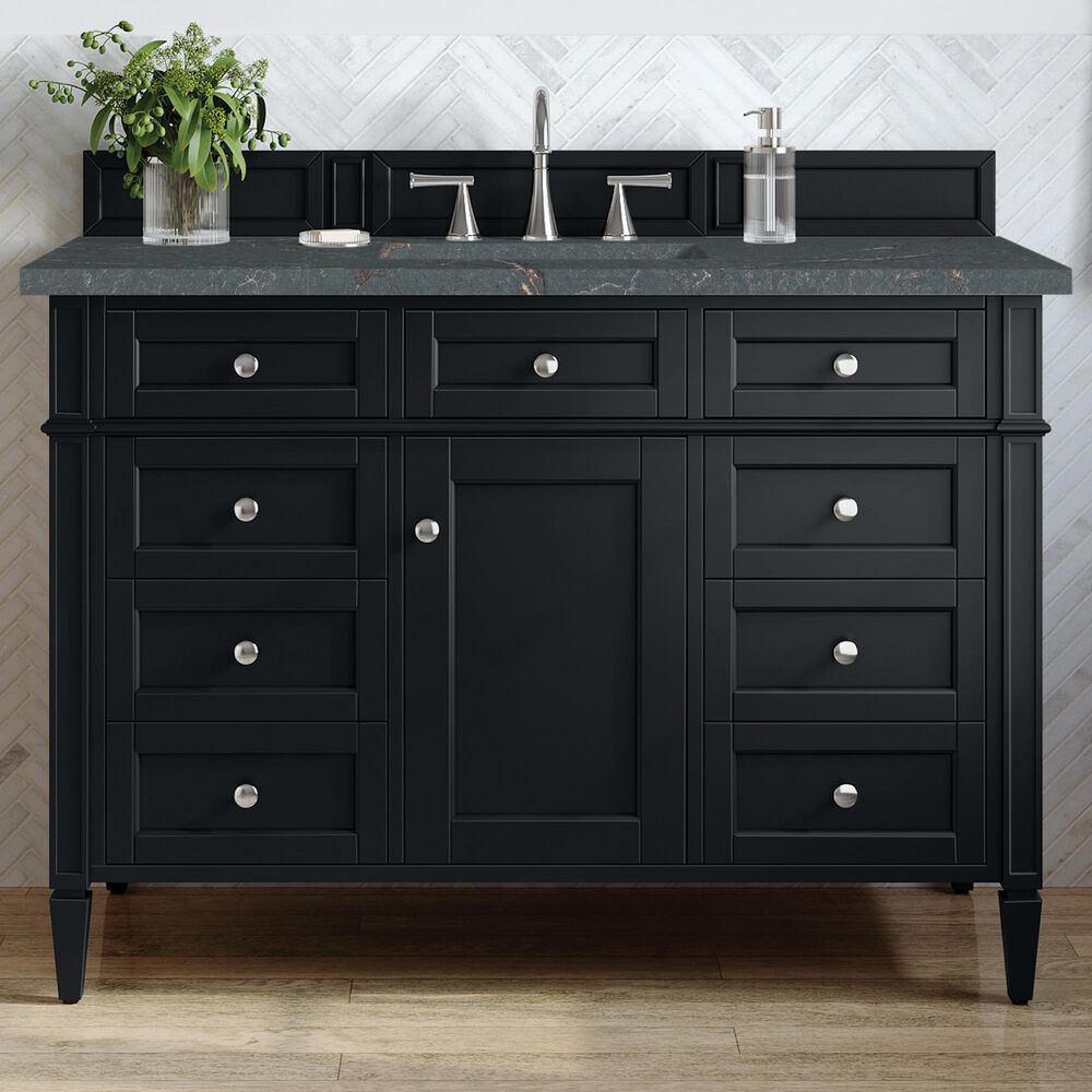 James Martin Vanities Brittany 48&quot; Single Bathroom Vanity in Black Onyx with 3 cm Parisien Bleu Quartz Top and Rectangular Sink, , large