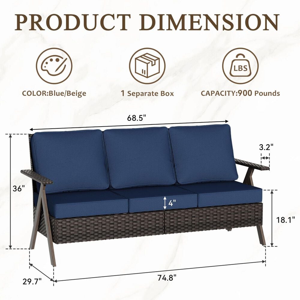Sunwell Garden 3-Piece Patio Chat Set in Navy, , large
