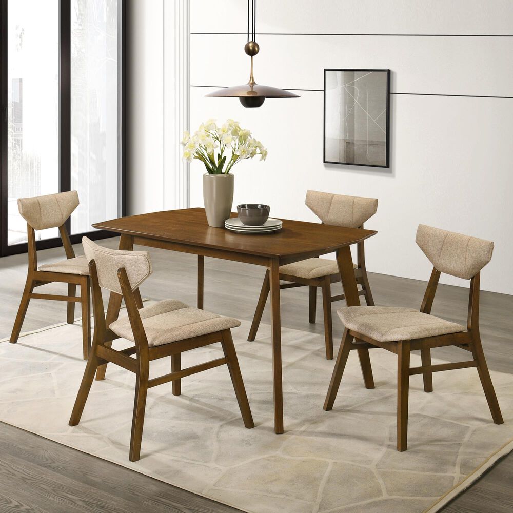 Armen Living Amaris 5-Piece Rectangular Dining Set with Sand Upholstery in Walnut, , large