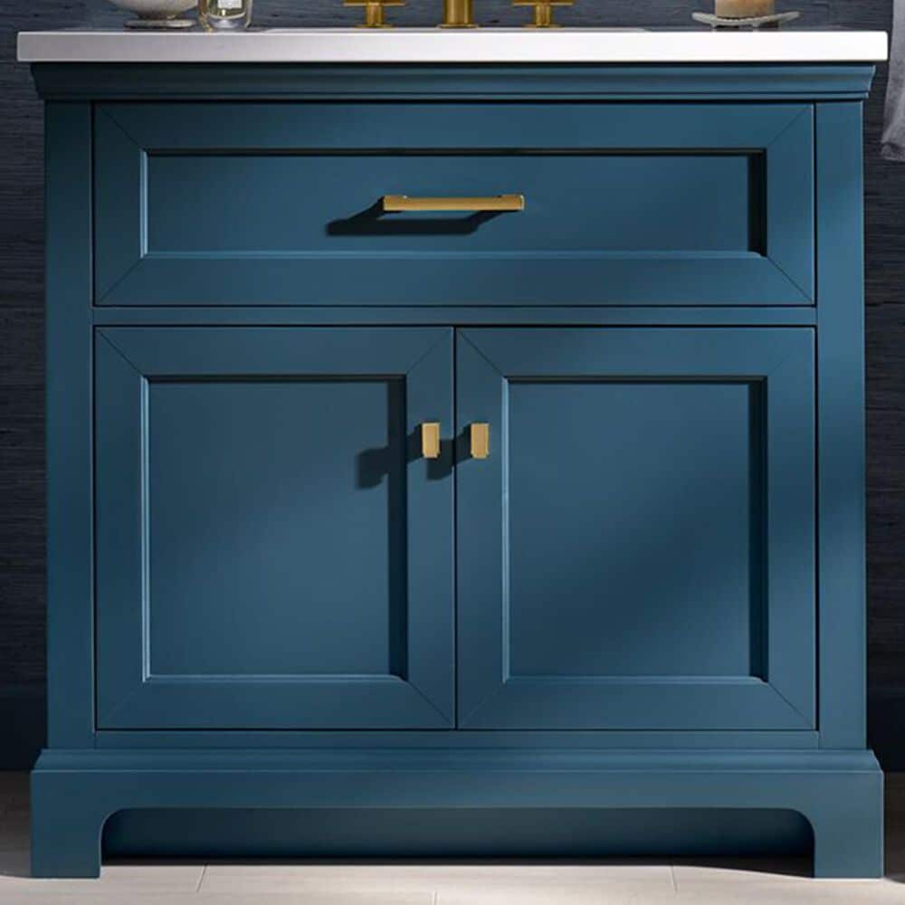 Kohler Charlemont 36&quot; Single Bathroom Vanity in Tidal Blue with 3 cm White Quartz Top and Rectangular Sink, , large