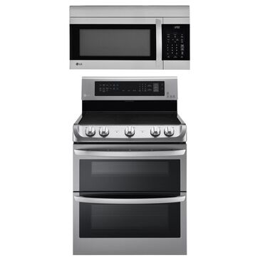 LG 2-Piece Kitchen Package with 7.3 Cu. Ft. Electric Double Oven Range and 1.7 Cu. Ft. Microwave Oven in Stainless Steel, , large