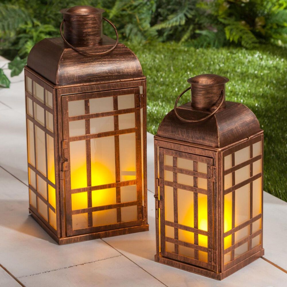The Gerson Company 14.75" FireGlow Lantern in Copper (Set of 2), , large