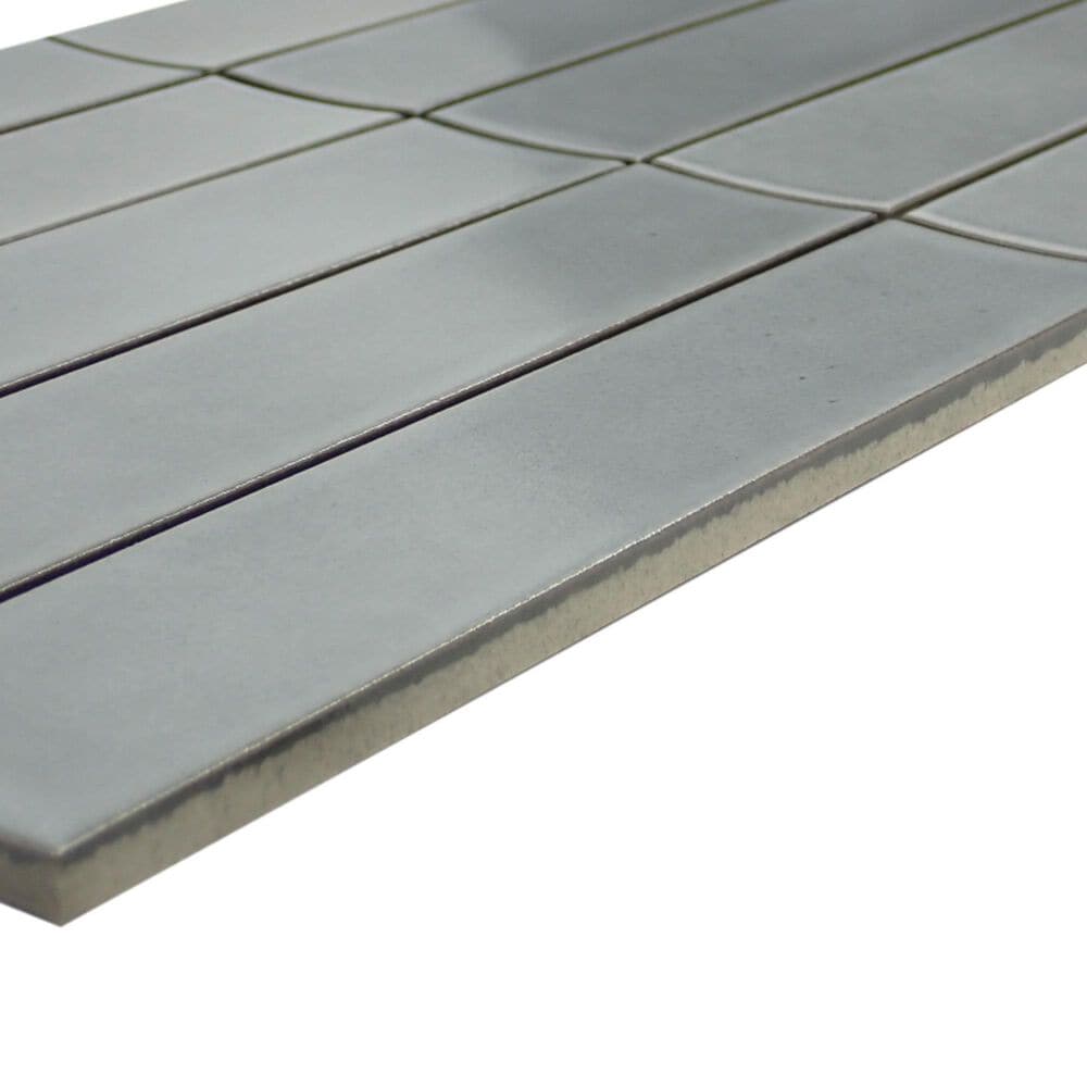 Emser Kaizen Gray 2" x 8" Rectangle on 9" x 15" Satin Porcelain Mosaic Sheet, , large