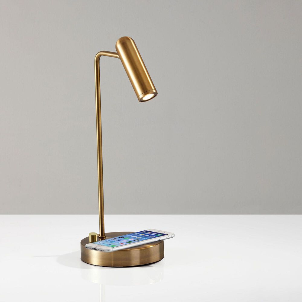 Adesso Kaye Desk Lamp with LED Charge and USB in Antique Brass, , large