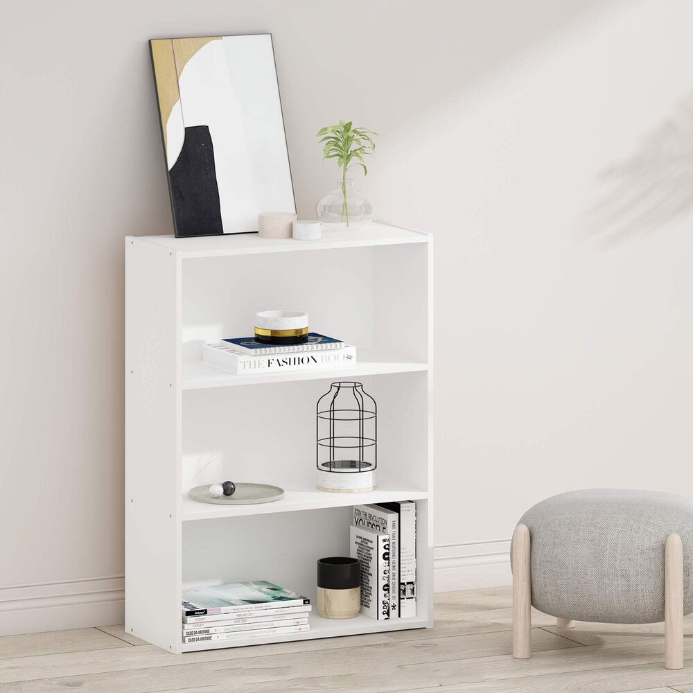HOMLUX 3-Tier Open Shelf Bookcase in Plain White, , large