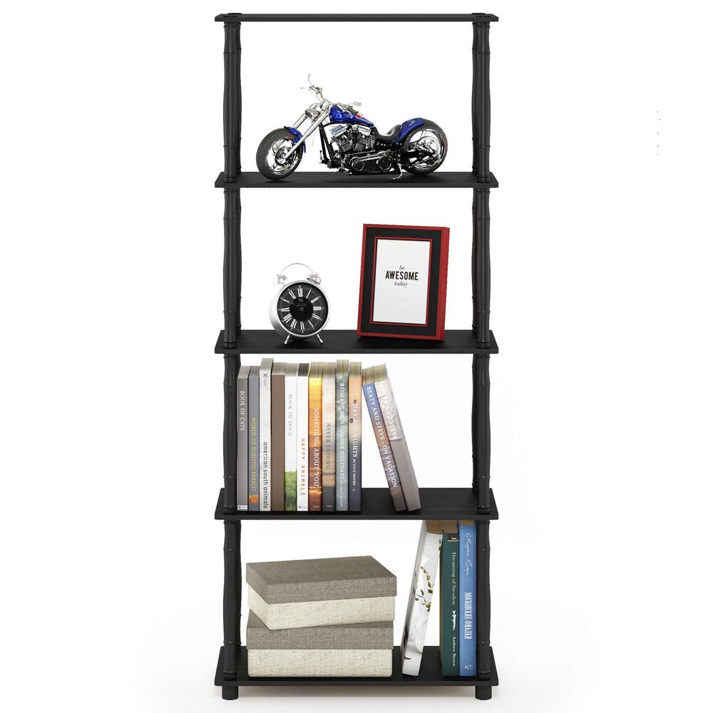 HOMLUX Turn-N-Tube 5-Tier Open Storage Bookshelf in Americano and Black, , large