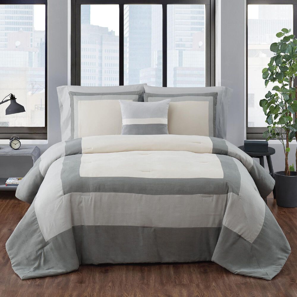 Pem America Dartford 4-Piece Full/Queen Comforter Set in Taupe and Grey, , large