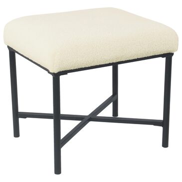 Kinfine Rectangle Faux Sheepskin Ottoman with Matte Black Leg in Cream, , large