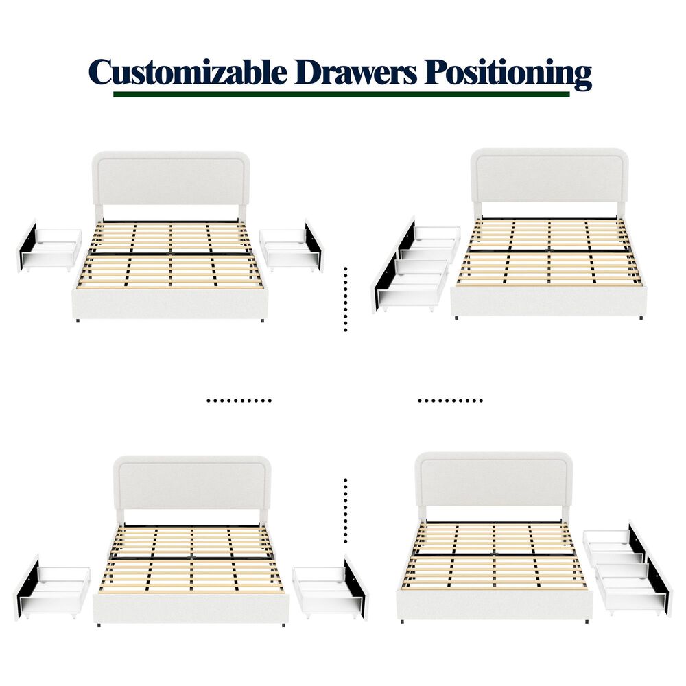 Hearth and Haven Liv Queen Storage Platform Bed in Ivory, , large