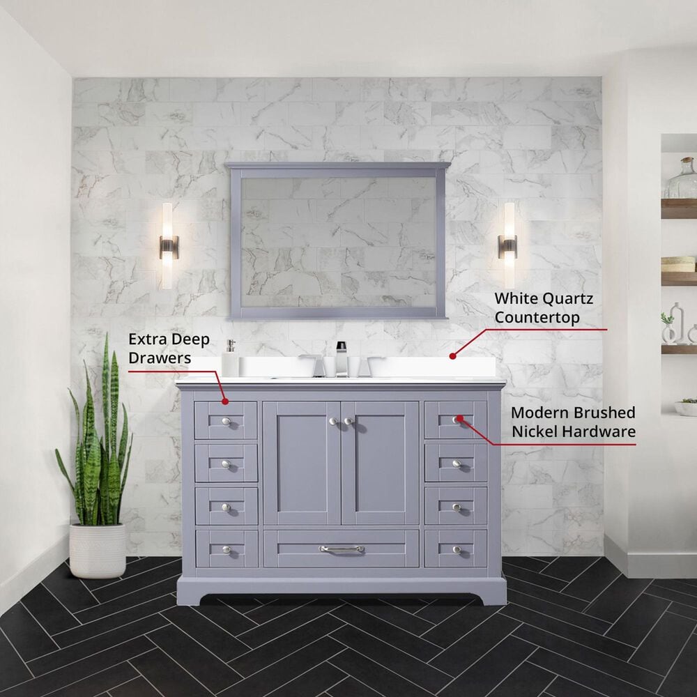 Lexora Home Dukes 48&quot; Single Bathroom Vanity in Dark Grey with 2 cm White Quartz Top and Rectangular Sink, , large