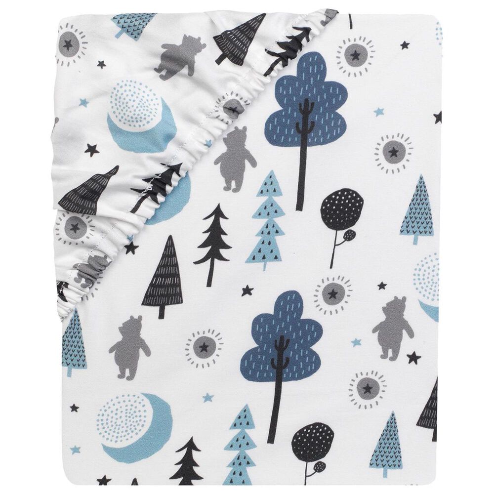 Lambs and Ivy Pooh Bear Fitted Crib Sheet in White and Blue, , large
