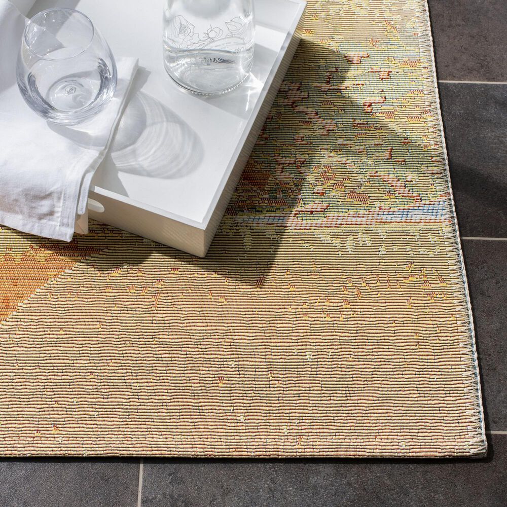 Safavieh Barbados Tropical Beach  3&#39;3&quot; x 5&#39; Gold and Blue Indoor/Outdoor Area Rug, , large
