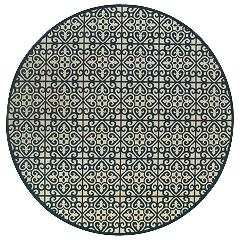 Oriental Weavers Marina 5927B 7"10" Round Ivory and Navy Area Rug, , large