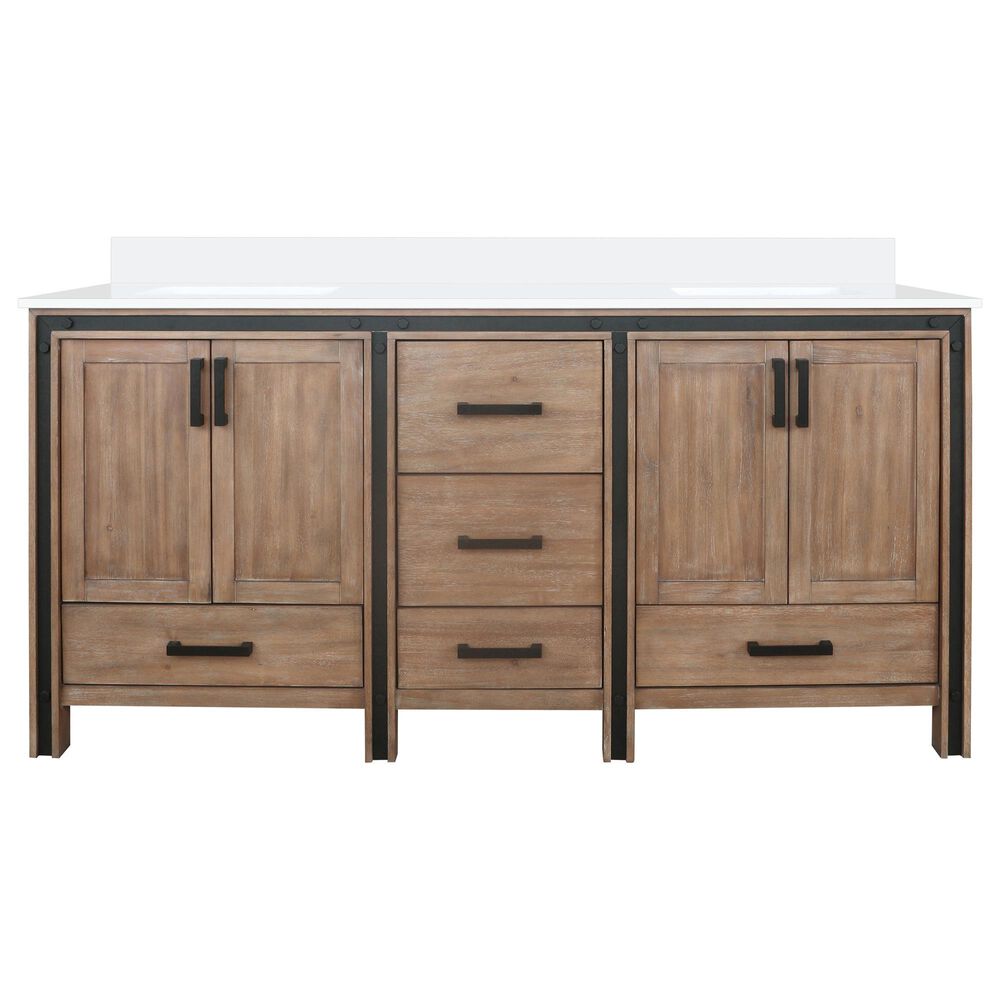 Lexora Home Ziva 72&quot; Double Bathroom Vanity in Rustic Barnwood with 2 cm White Cultured Marble Top and Rectangular Sinks, , large
