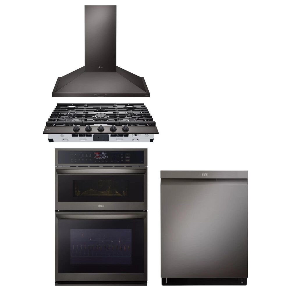 LG 4-Piece Kitchen Package with 30" Combination Wall Oven and 36" Gas Cooktop in Print Proof Black Stainless Steel, , large