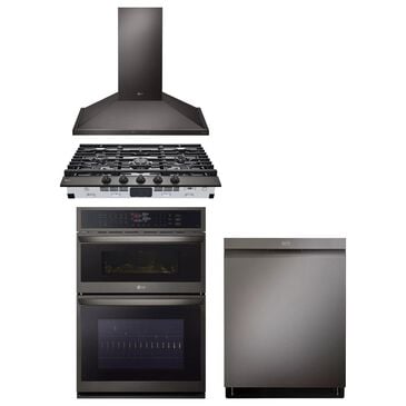 LG 4-Piece Kitchen Package with 30" Combination Wall Oven and 36" Gas Cooktop in Print Proof Black Stainless Steel, , large