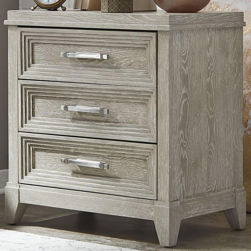 Belle Furnishings Belmar 3 Drawer Night Stand in Washed Taupe and Silver Champagne, , large