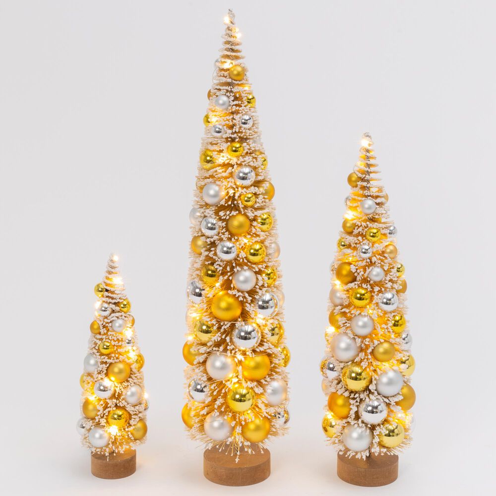 The Gerson Company 3-Piece Lighted Holiday Bottle Brush Trees Set in Gold, , large