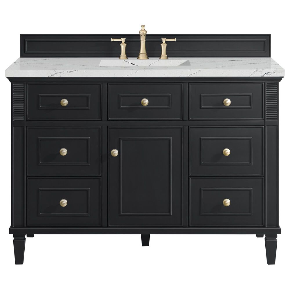 James Martin Vanities Lorelai 48&quot; Single Vanity in Black Onyx with 3 cm Ethereal Noctis Quartz Top, , large