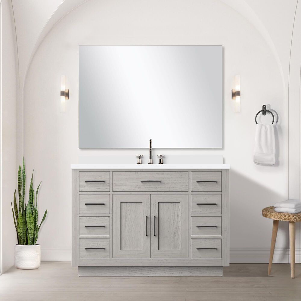 Lexora Home Abbey 48&quot; Single Bathroom Vanity in White Oak with 2 cm White Quartz Top and Rectangular Sink, , large