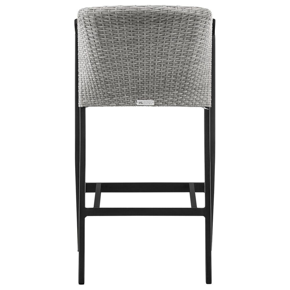Armen Living Palma Patio Bar Stool with Dark Grey Cushion in Black, , large