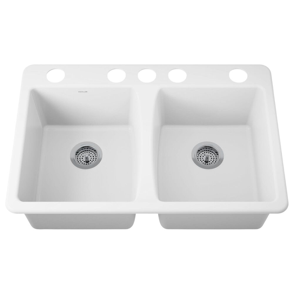 Kohler Deerfield 33" Undermount Double-Bowl Kitchen Sink in White, , large