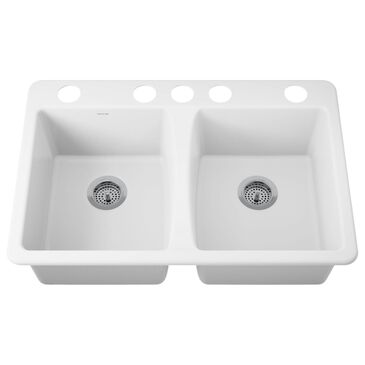 Kohler Deerfield 33" Undermount Double-Bowl Kitchen Sink in White, , large