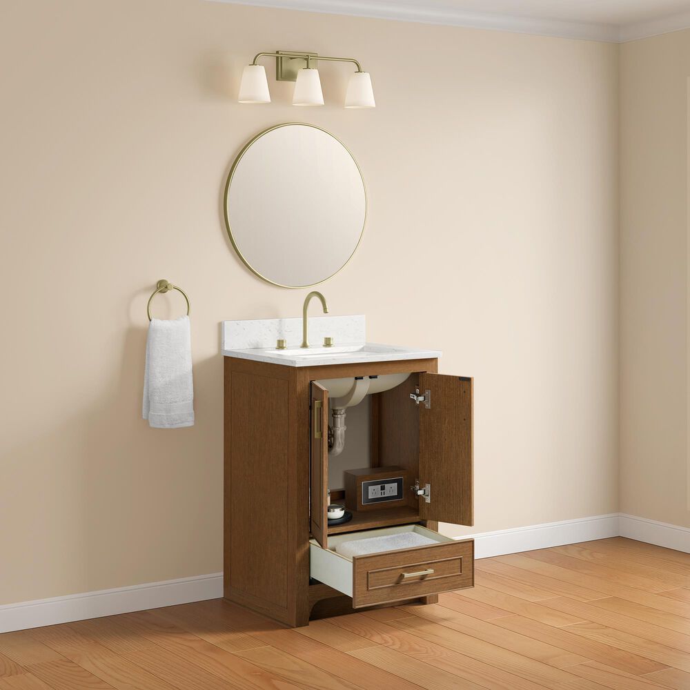 37B Lucerne 24" Single Bathroom Vanity Cabinet in Dark Maplewood with Marble Top and Backsplash, , large