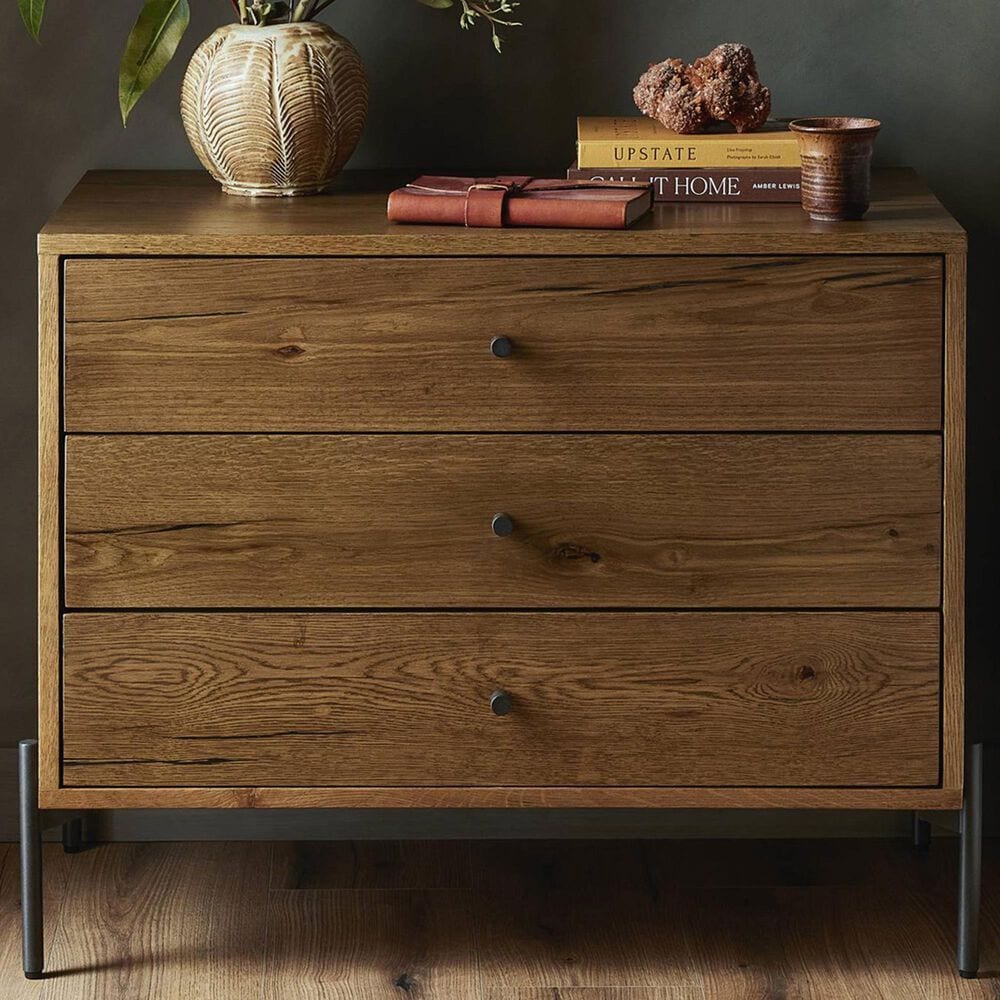 Four Hands Eaton 3-Drawer Large Nightstand in Amber Oak and Dark Gunmetal, , large