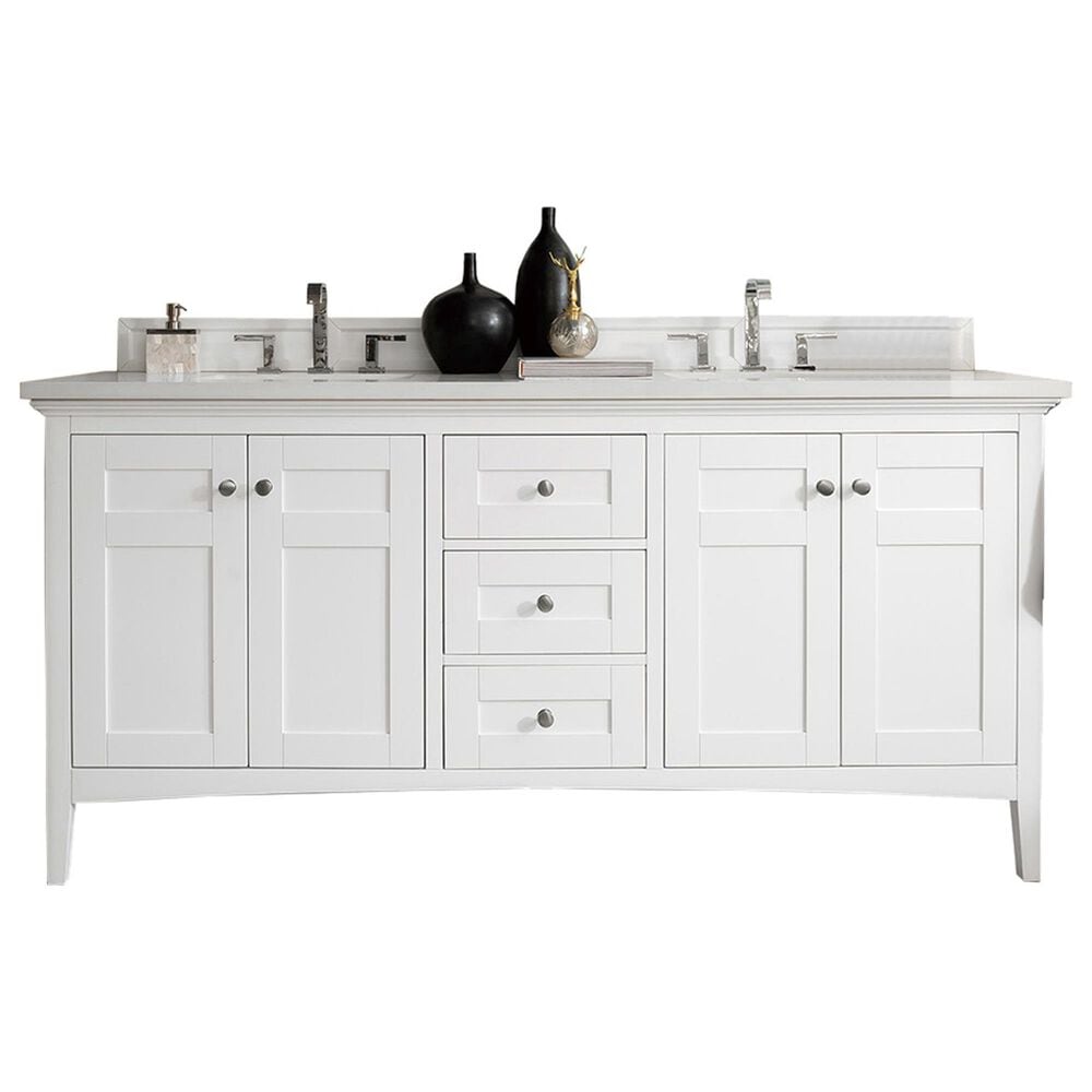 James Martin Vanities Palisades 72" Double Bathroom Vanity in Bright White with 3 cm Arctic Fall Solid Surface Top and Rectangular Sinks, , large