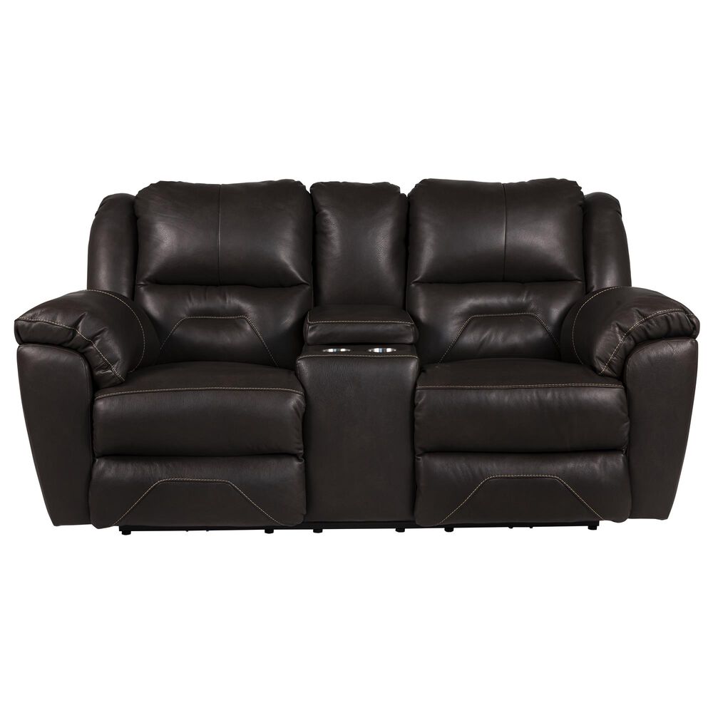 Southern Motion Pandora Leather Power Console Loveseat with Power Headrest in Fossil, , large