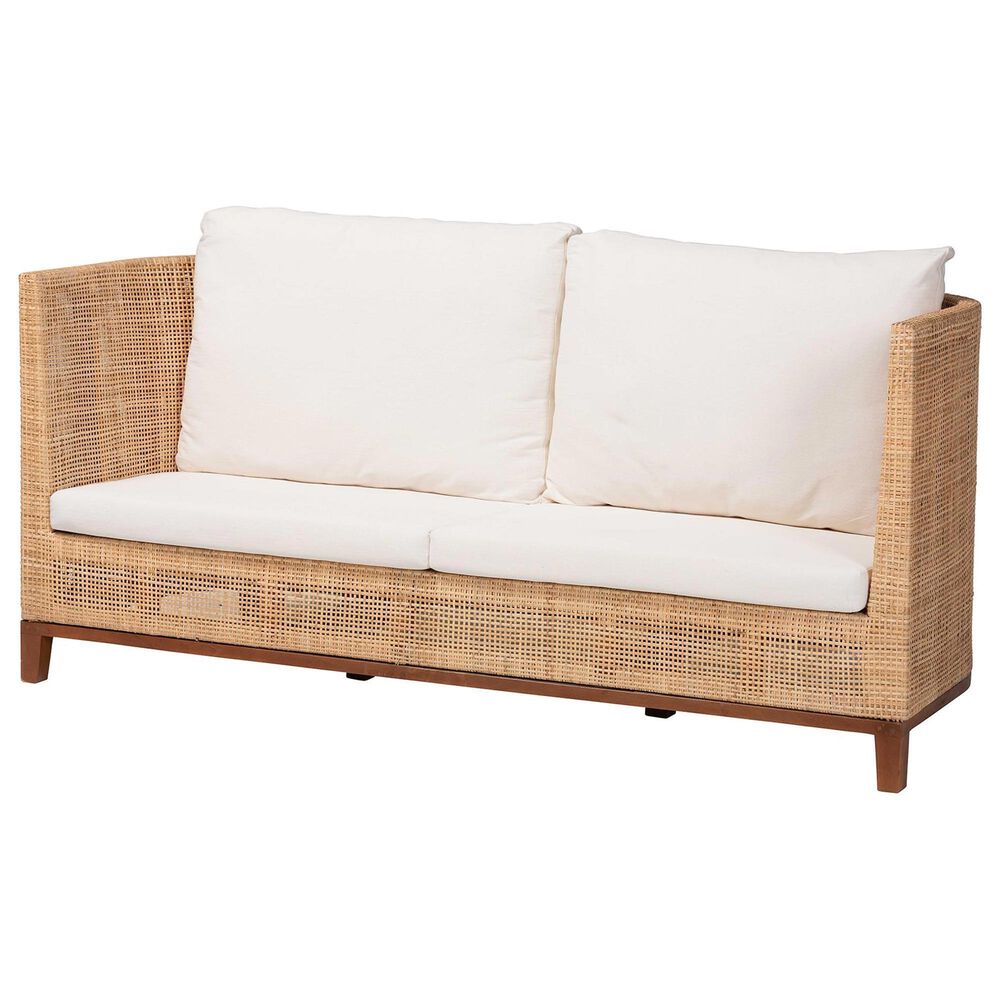 Baxton Studio Edda Stationary Sofa with Natural Rattan in Neutral, , large