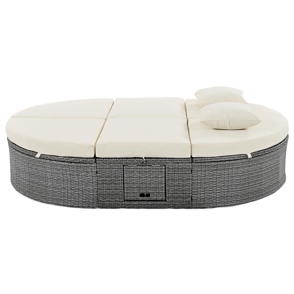 HOMLUX 2-Person Outdoor Daybed with Adjustable Backrests and Foldable Cup Trays in Beige, , large