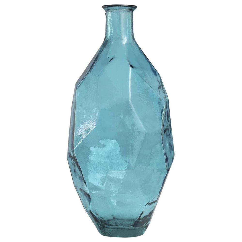 Maple and Jade Tall Spanish Bottle Neck Faceted Decorative Vase in Tinted Teal, , large