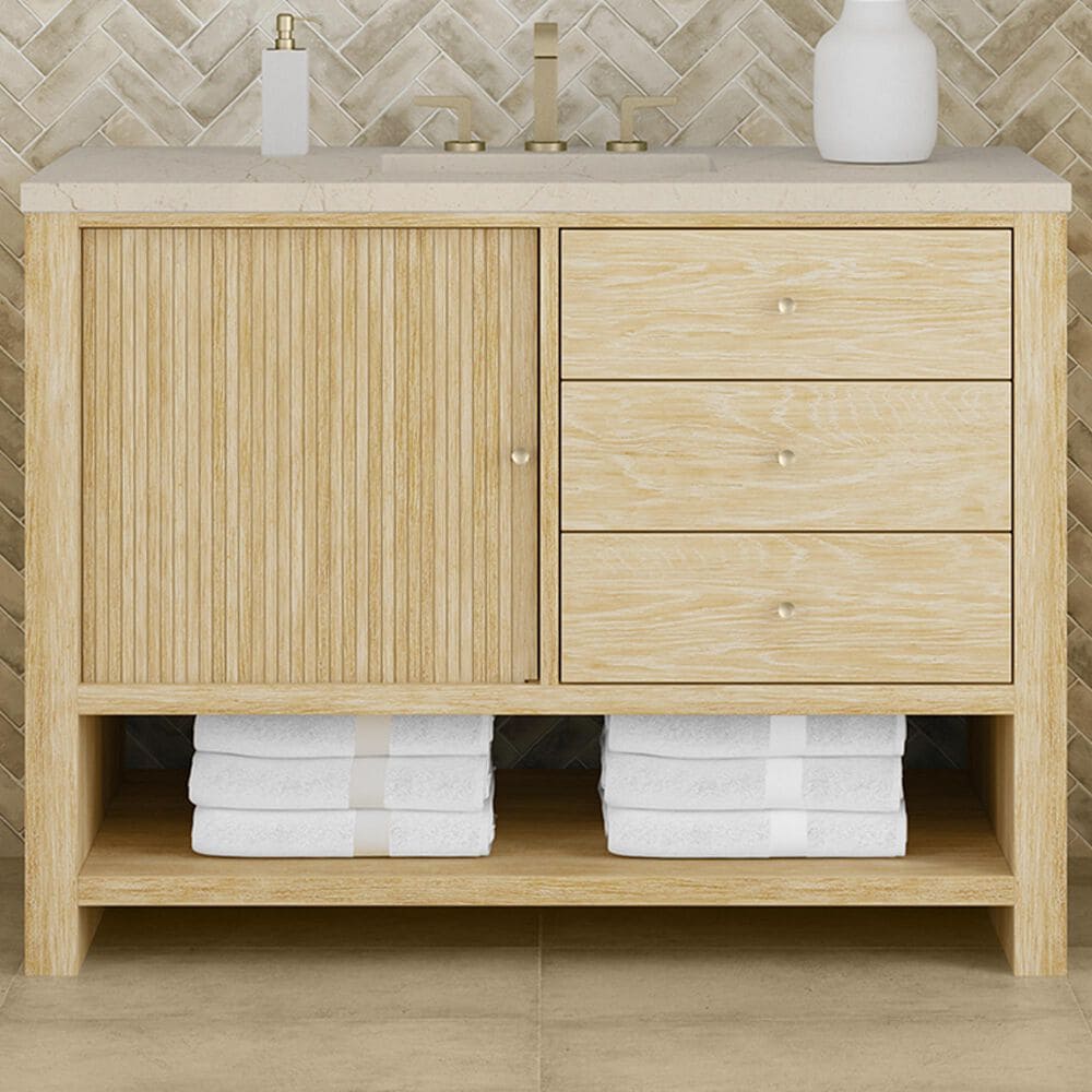 James Martin Vanities Marigot Single 48&quot; Single Vanity in Sun-washed Oak with 3 cm Eternal Marfil Quartz Top, , large
