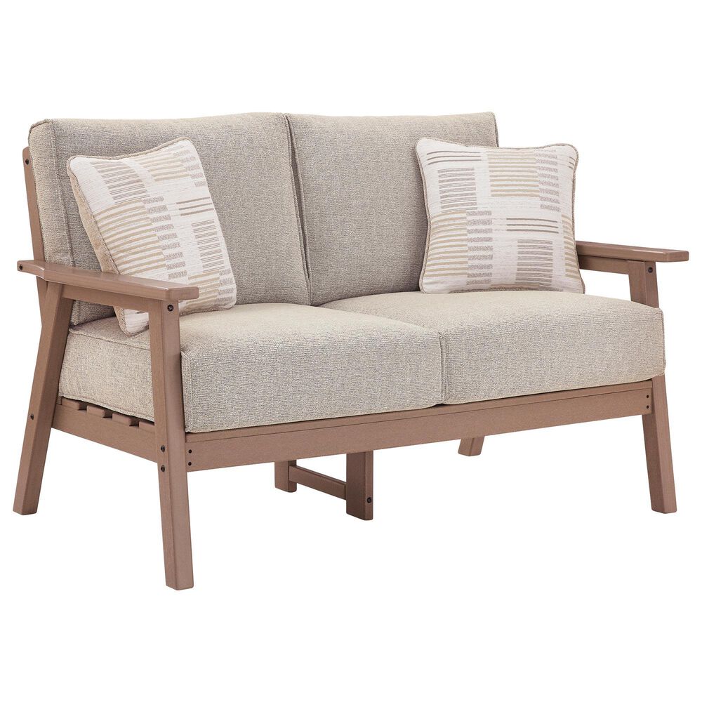 Ashley Grover Beach Outdoor Loveseat with Cushion in Driftwood, , large