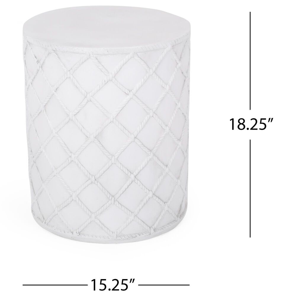 Hearth and Haven Outdoor Round End Table with Diamond Lattice Texture in Antique White, , large
