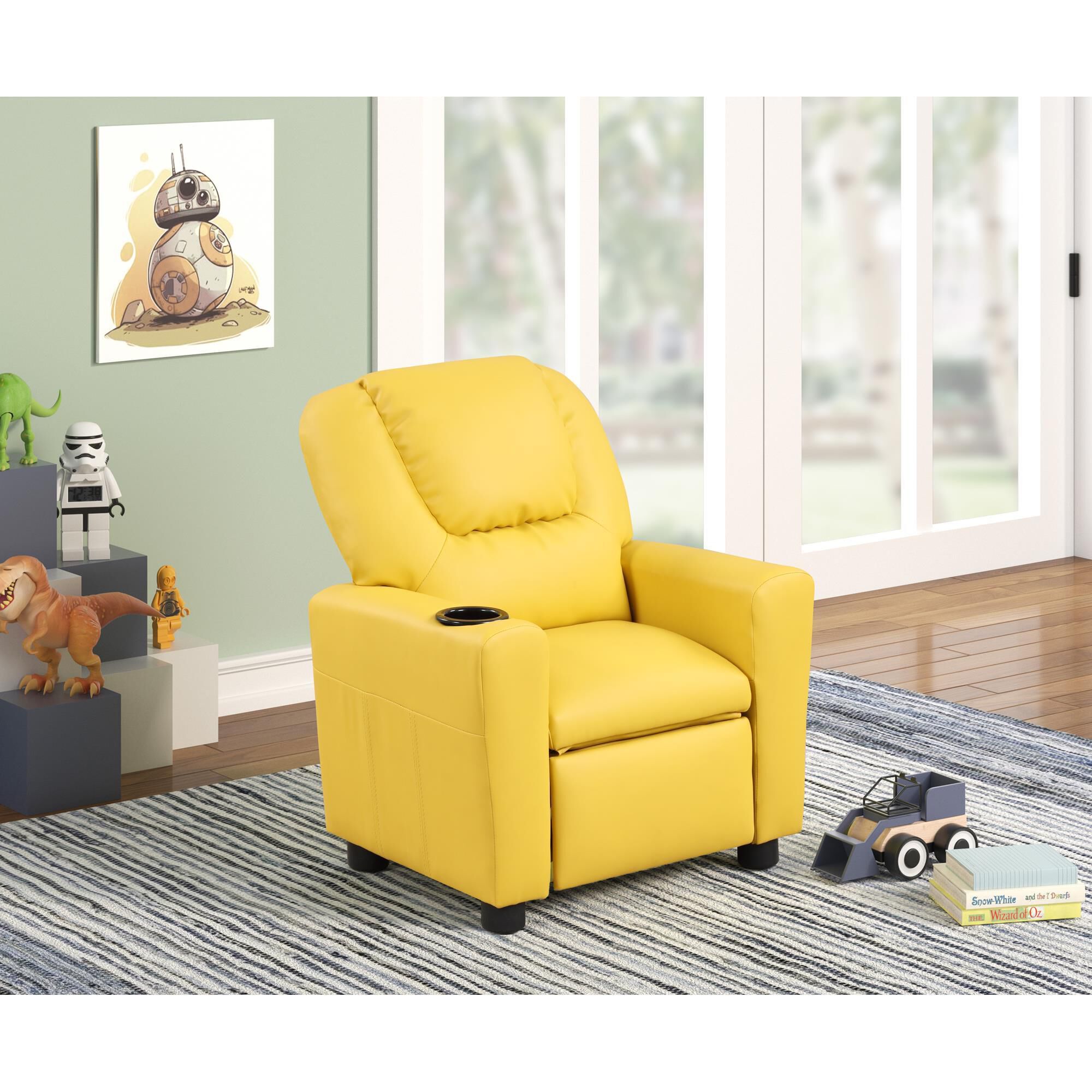 HOMLUX Marisa Kids Recliner Chair with Cupholder in Yellow