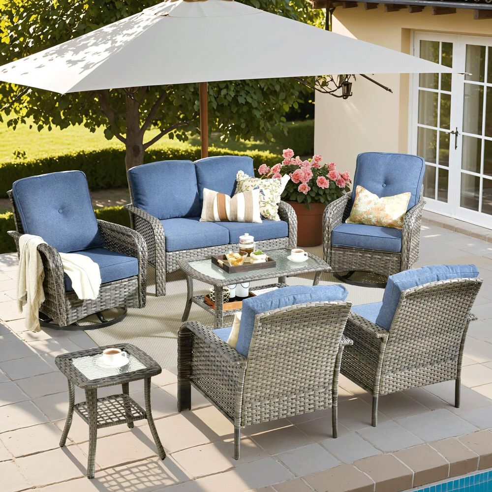 HOMLUX 7-Piece Patio Conversation Set in Denim Blue, , large