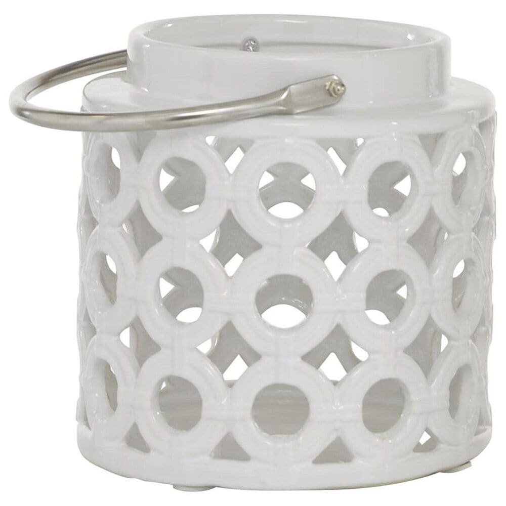 Maple and Jade 8&quot; Circles Decorative Indoor/Outdoor Decorative Candle Lantern in Polished White and Silver, , large