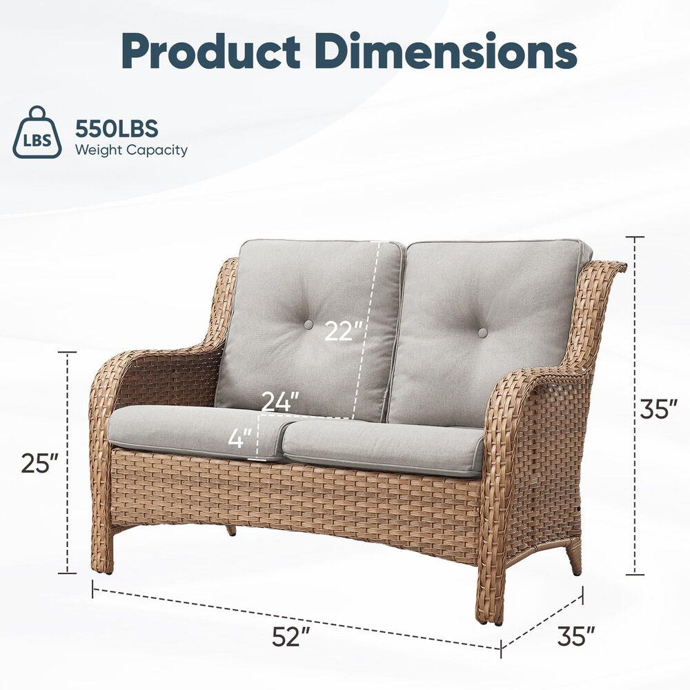 Sunwell Garden Patio Loveseat with Yellow Frame in Beige, , large