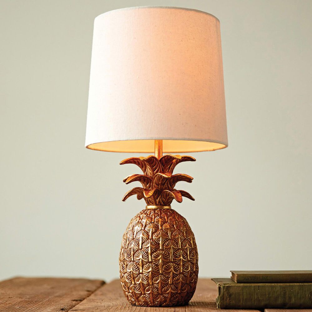Creative Coop Resin Pineapple Table Lamp in Distressed Gold, , large