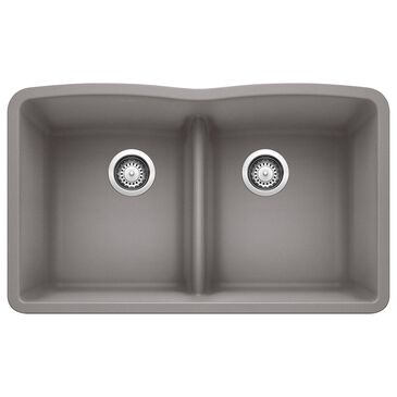 Blanco Diamond Equal Double Bowl Kitchen Sink with Low Divide in Metallic Gray, , large