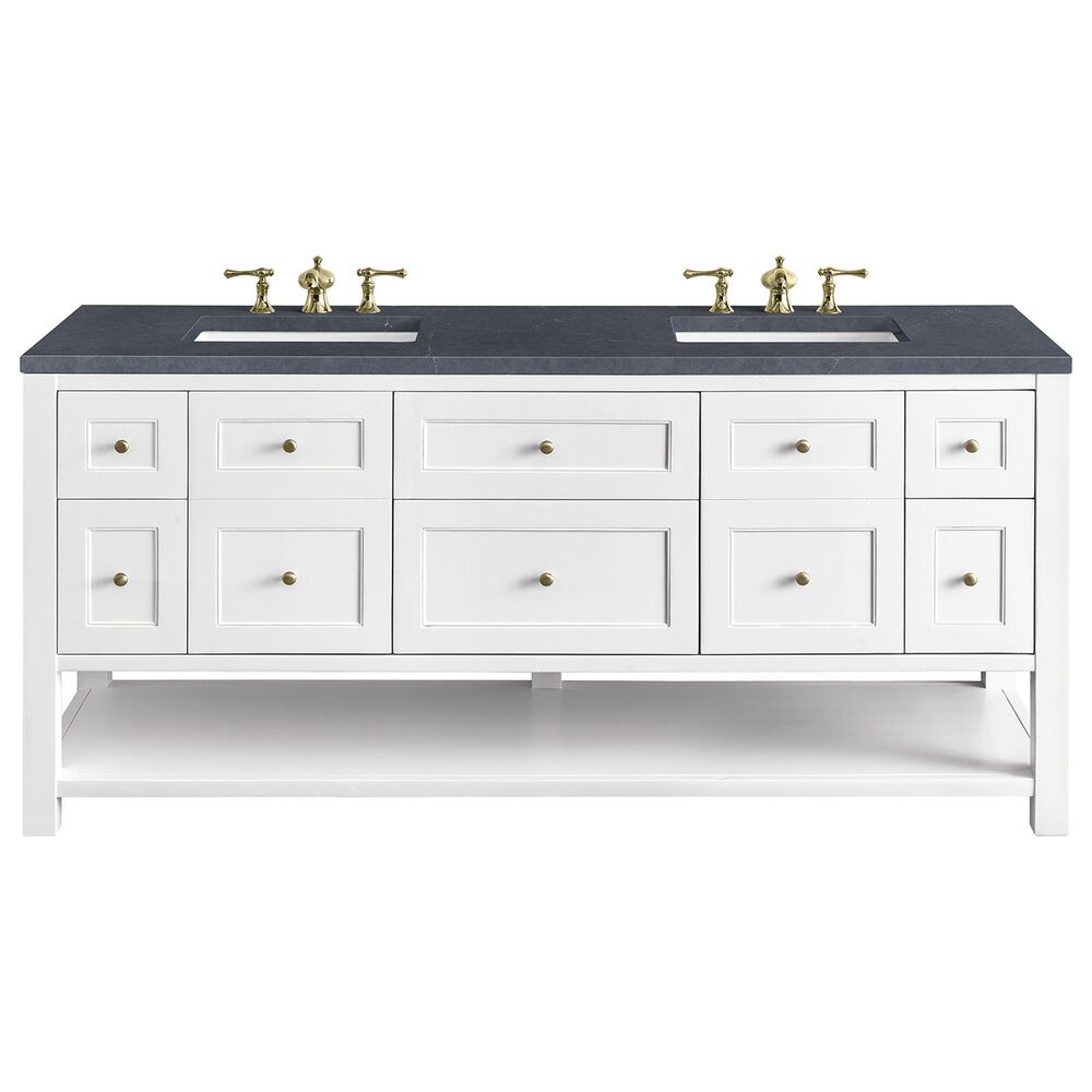 James Martin Vanities Breckenridge 72" Double Bathroom Vanity in Bright White with 3 cm Charcoal Soapstone Quartz Top and Rectangular Sinks, , large