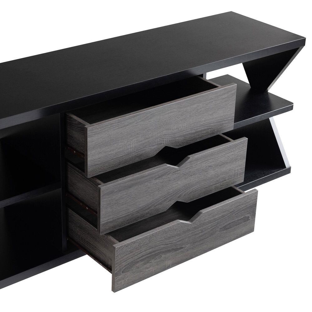 Furniture of America Finn 60&quot; TV Stand in Black and Distressed Gray, , large