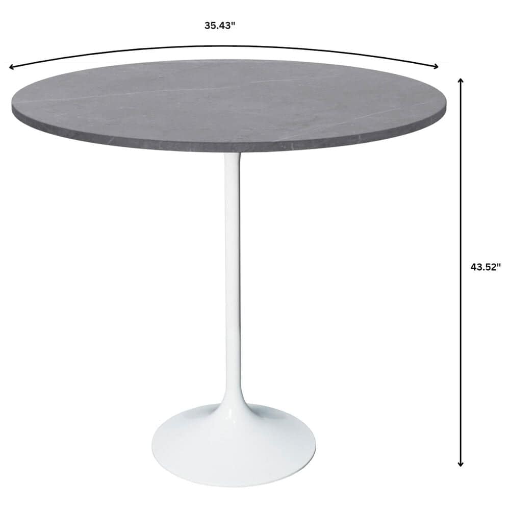 Leisuremod LeisureMod Verve Collection Modern Bar Height Table White Base with 36 Round Marble Grey Sintered Stone Top, , large