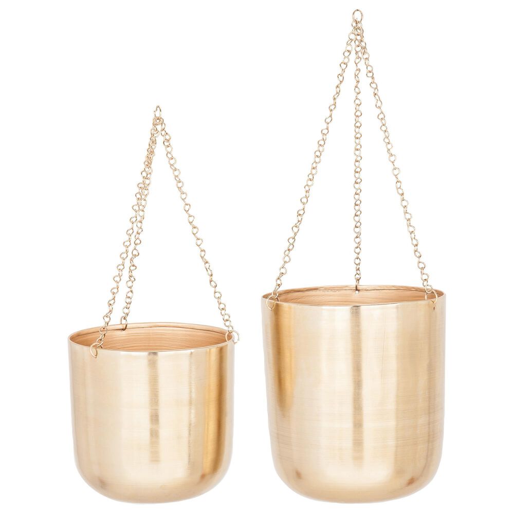 Maple and Jade Glam Hanging Planter in Polished Gold (Set of 2), , large